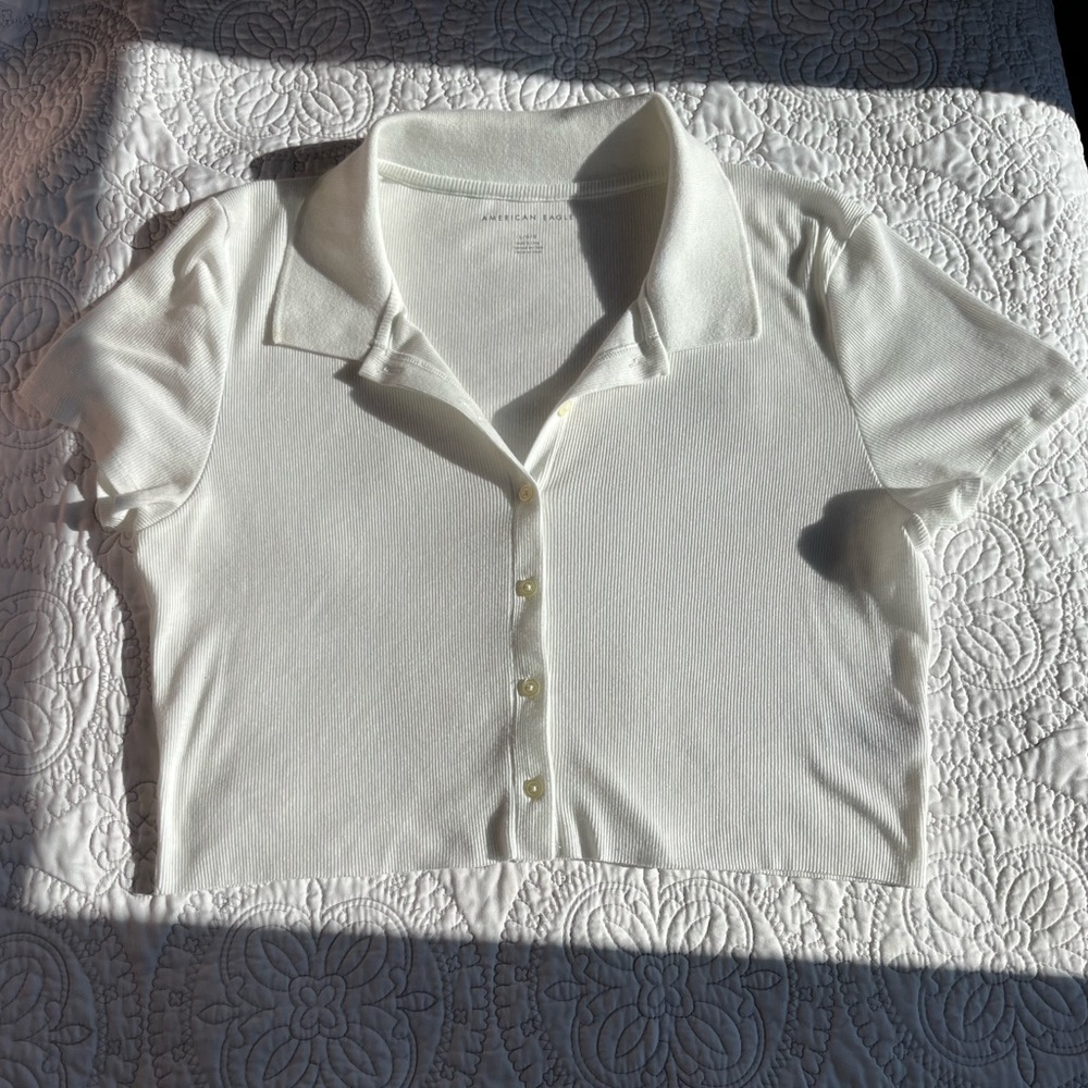 American Eagle polo button up ribbed crop top